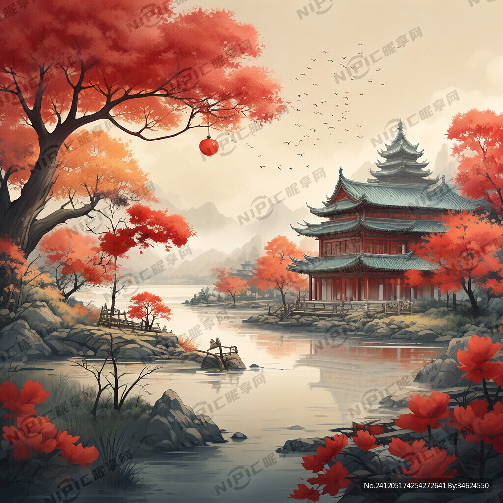秋色风光摄影柿柿如意乡村校园中