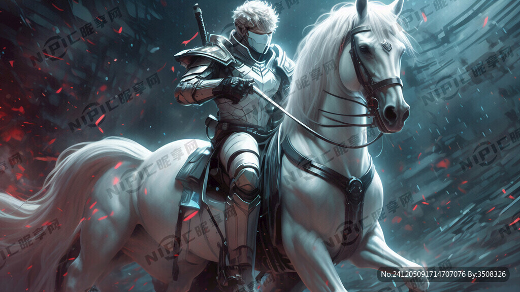 骑着白马手拿武器的男武将