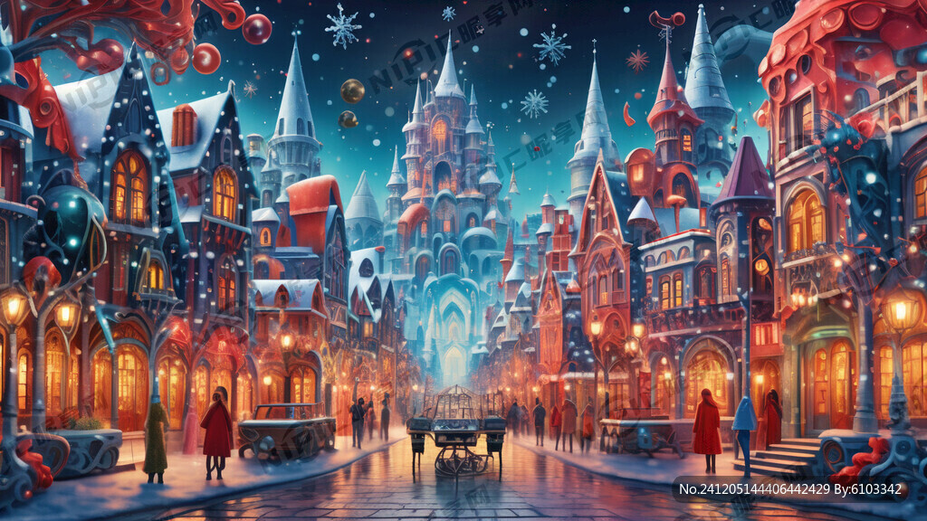 色彩艳丽的童话小镇在过圣诞节