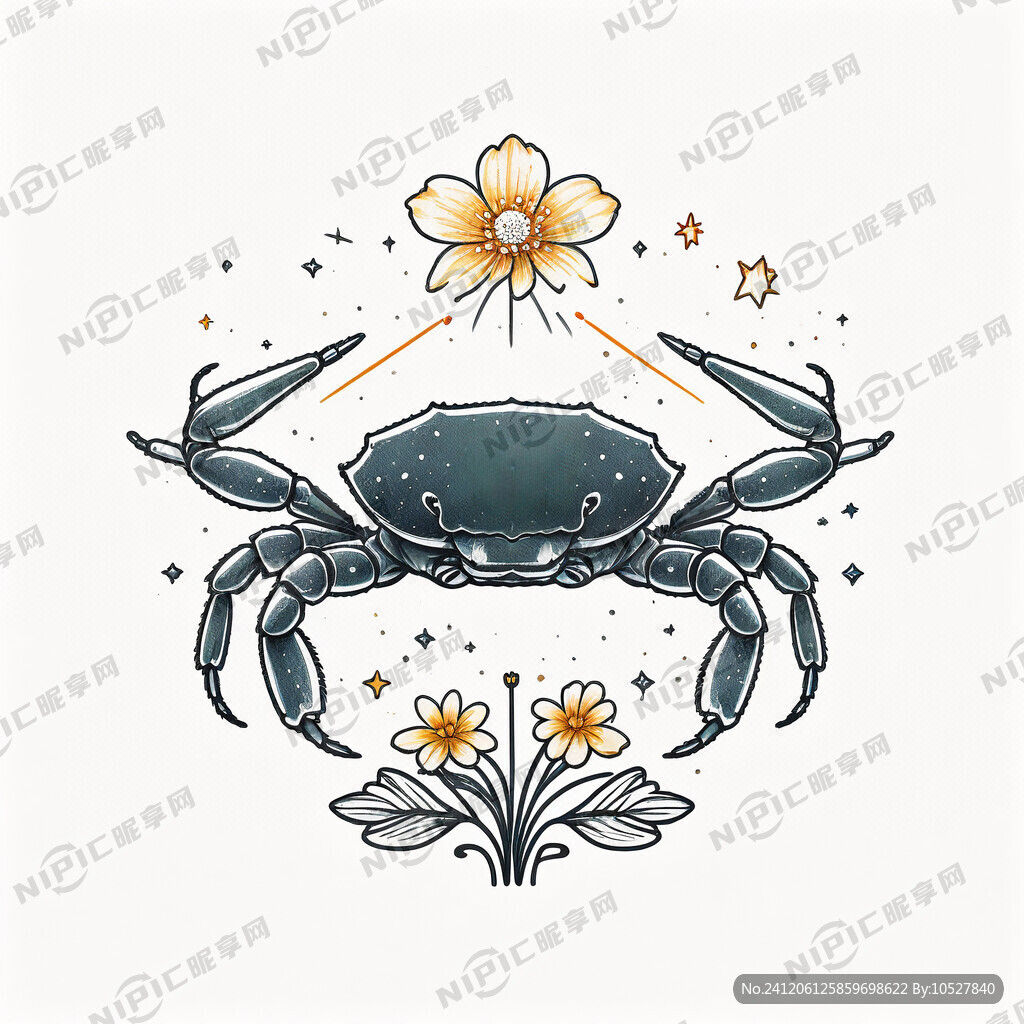 简笔画 线条图 螃蟹 流星 花