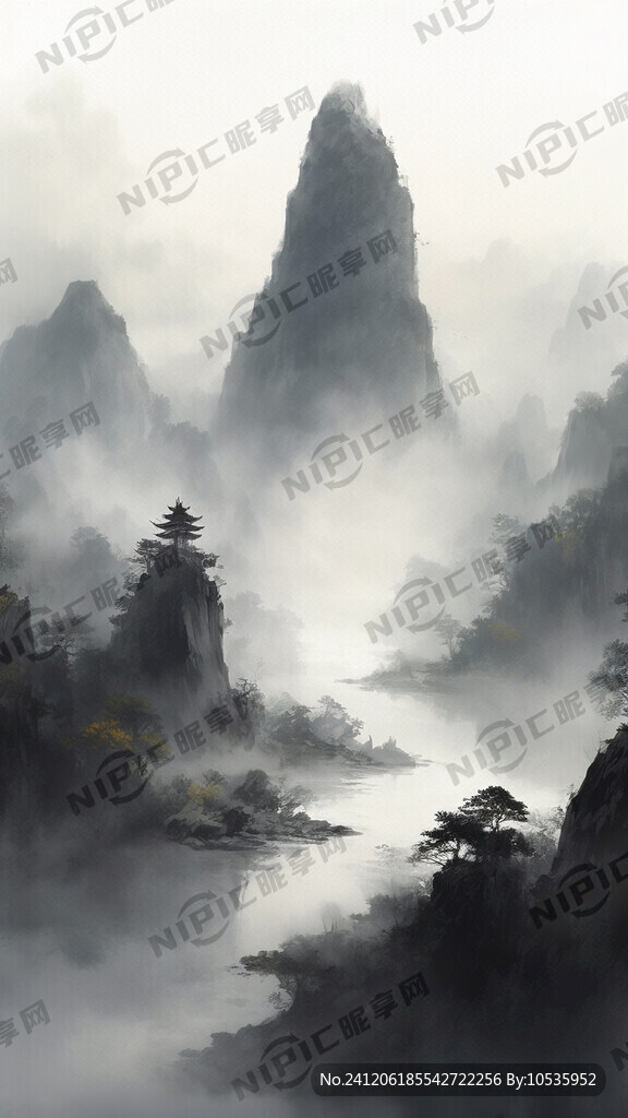 山谷 中国风 中国画 山水