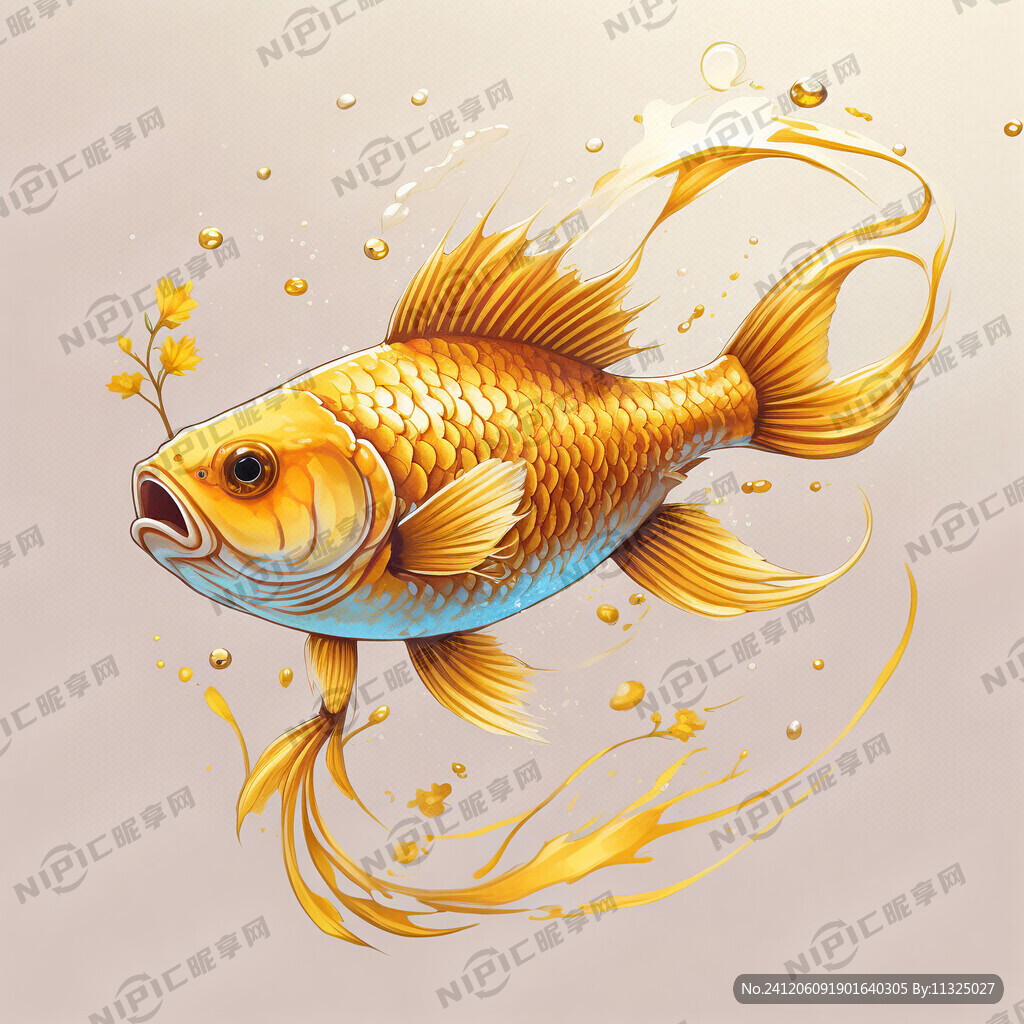 插画风 黄花鱼 尾巴翘起来