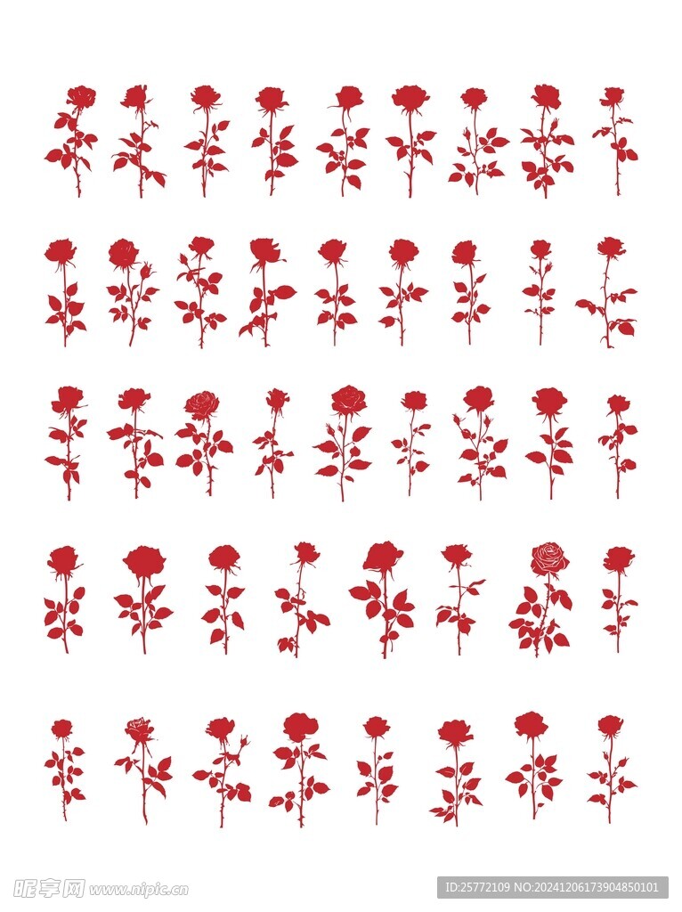 矢量玫瑰花剪影