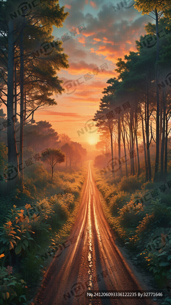 森林 乡村公路 太阳 早晨