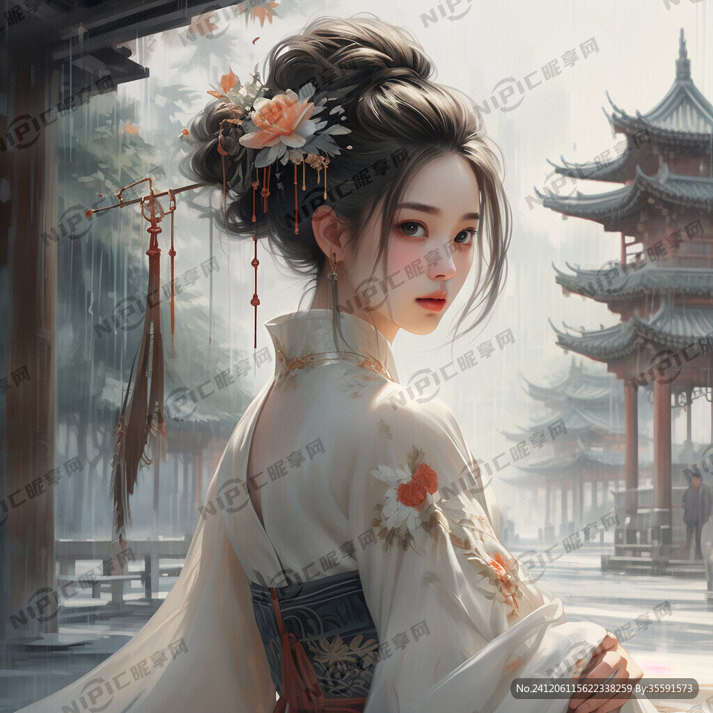 中国风未来科幻美女场景十字路口