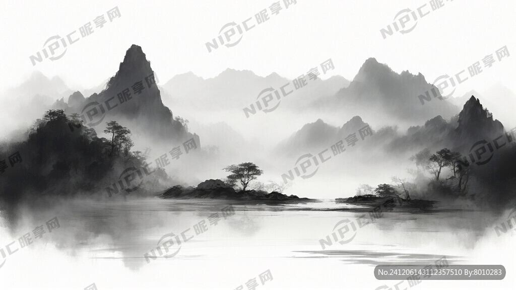 现实水墨 云雾山峦 禅意 横版