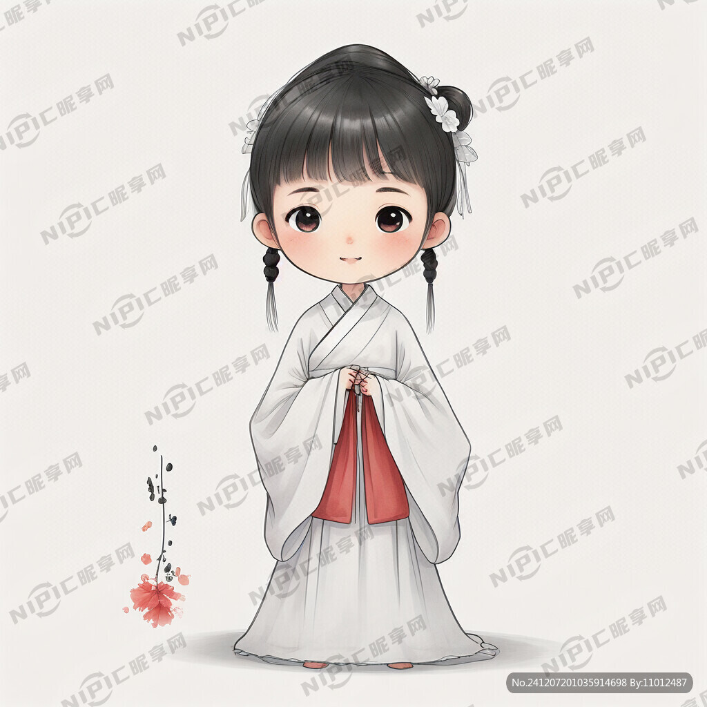 一个穿着白色长袍的小女孩在读书