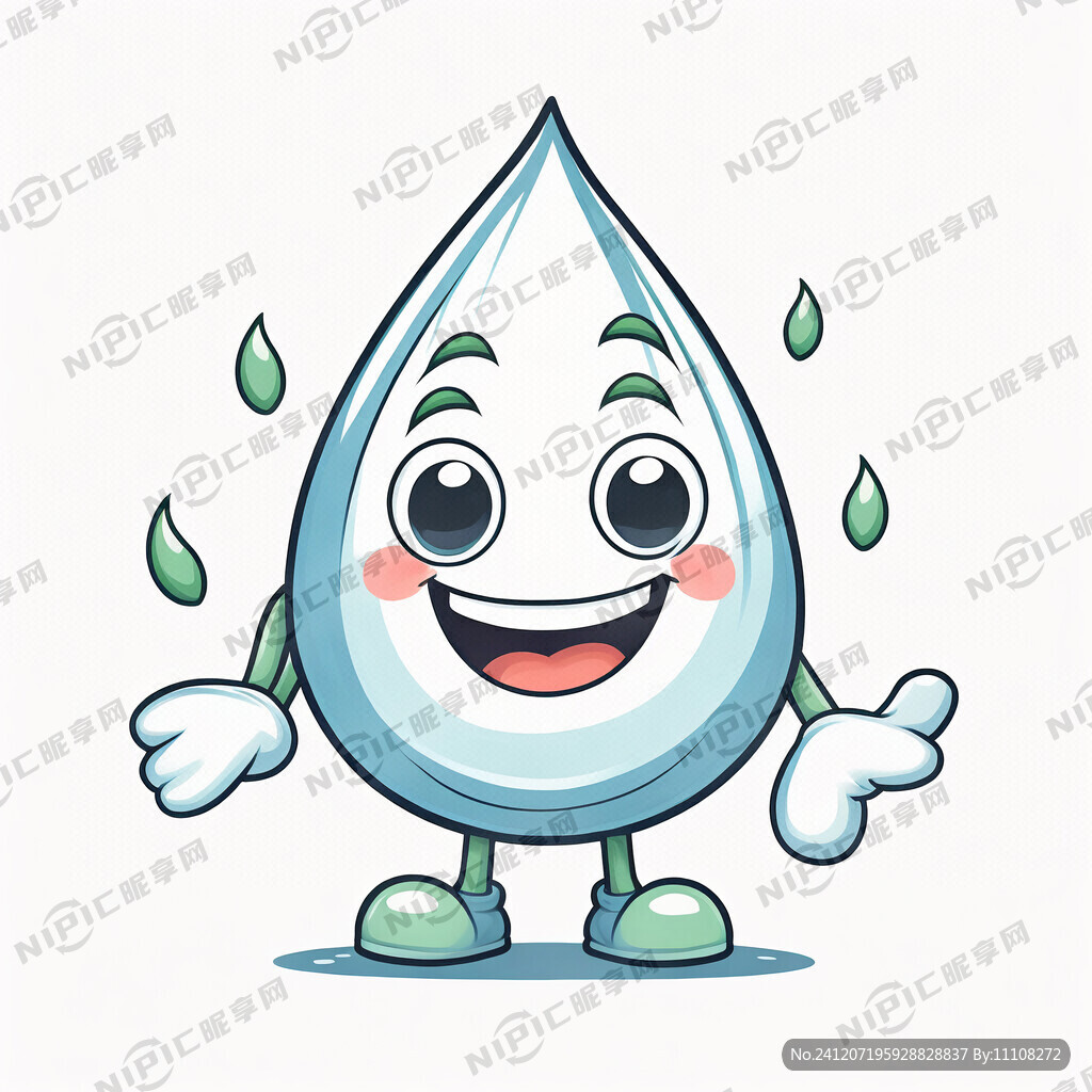 水滴卡通形象 竖起大拇指