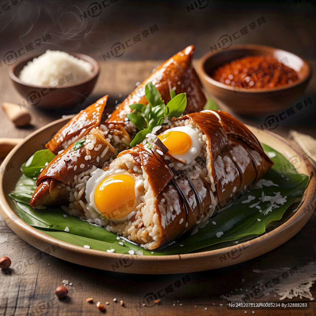 蛋黄肉粽在盘子上 真实