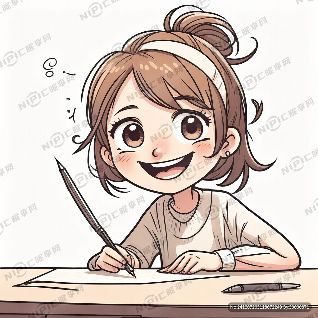 卡通可爱的有笑脸的现代女孩