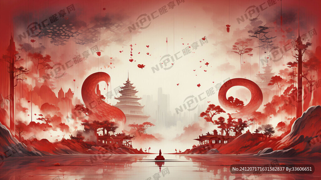 新年 红色主题 中国风 蛇仙