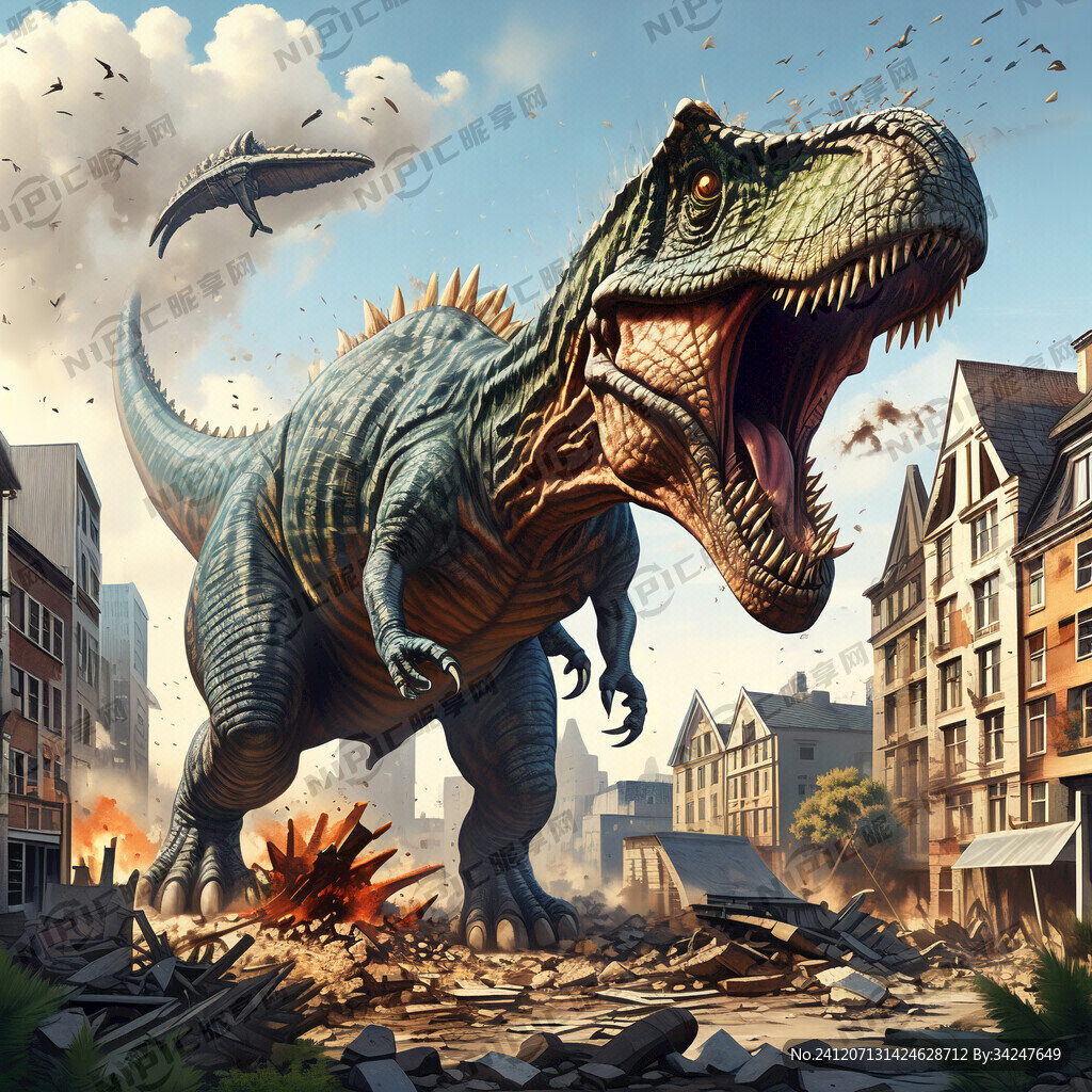 真实恐龙破坏城市房屋