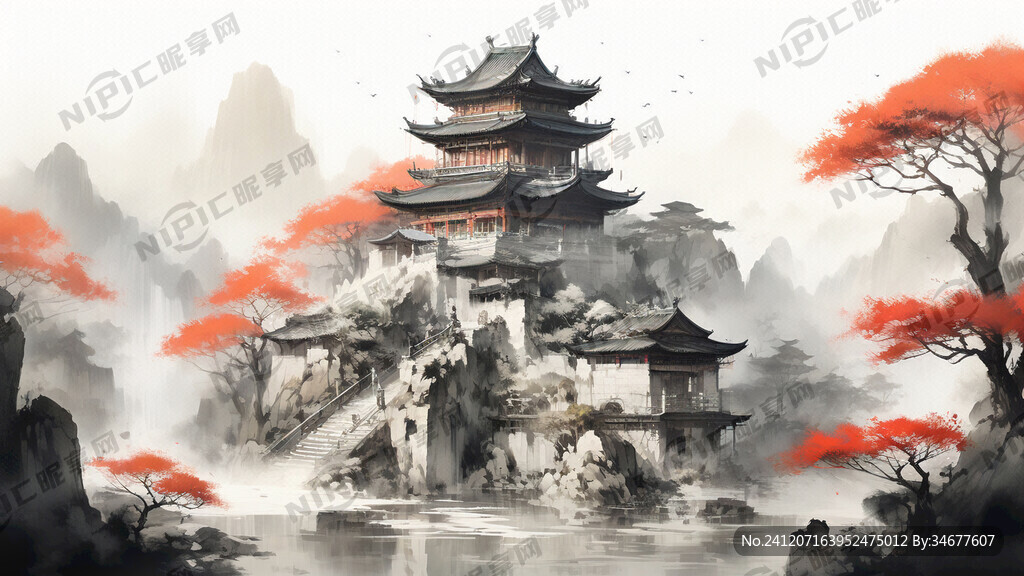 清朝书院 浮雕效果 画面开阔