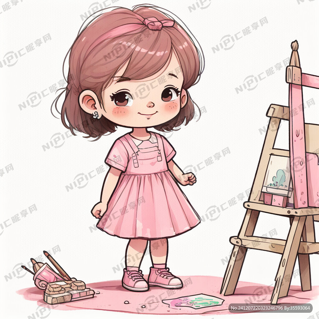 卡通可爱的画画小女孩