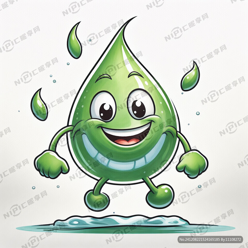 绿色水滴 卡通 开心吉祥物 