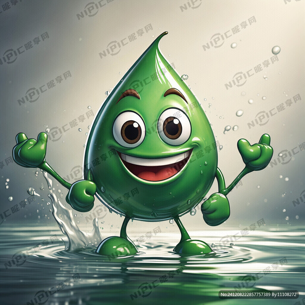 绿色水滴 卡通 开心吉祥物 