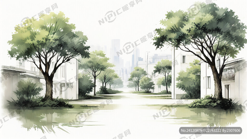 芒果树 现代楼房 村口牌坊