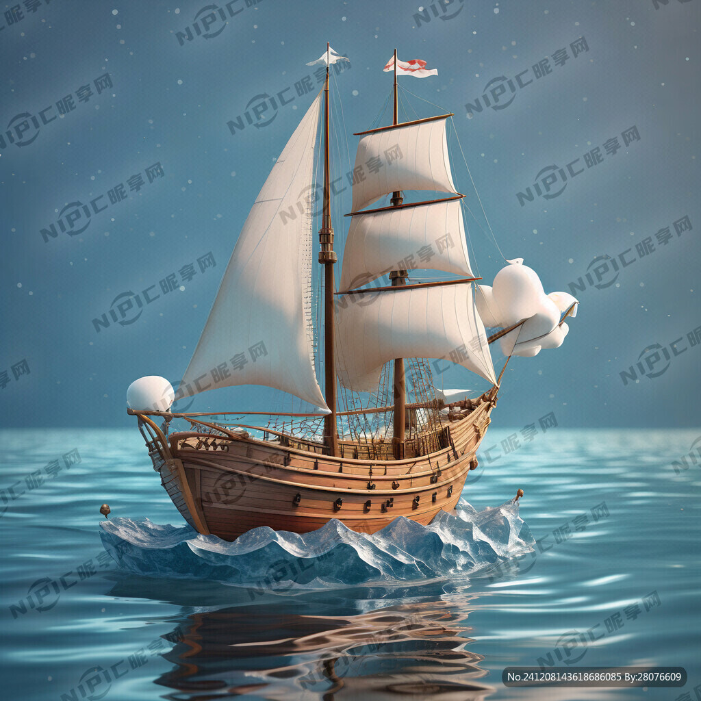 帆船 卡通造型。3D模型