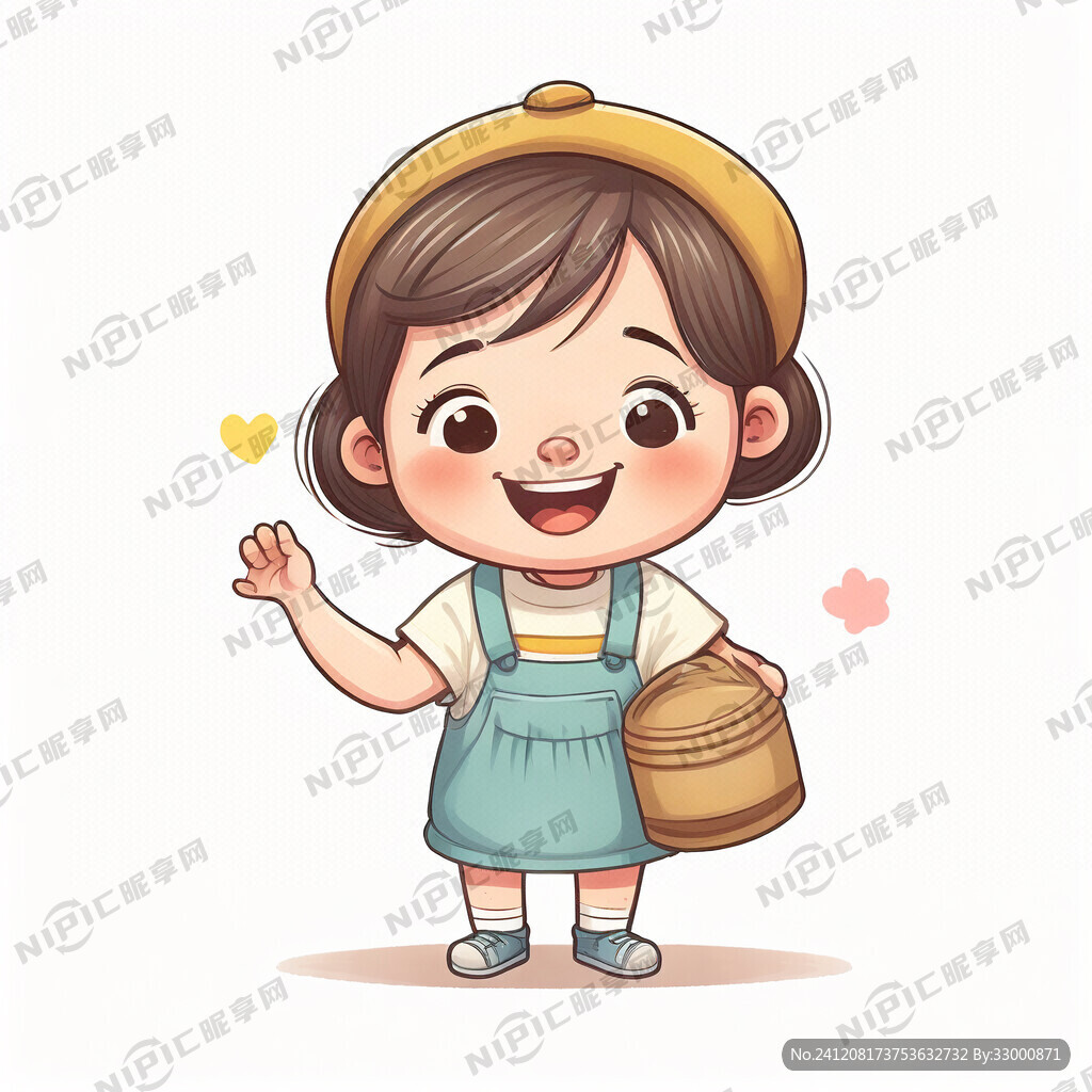 一张卡通美术儿童图片抱着罐子的