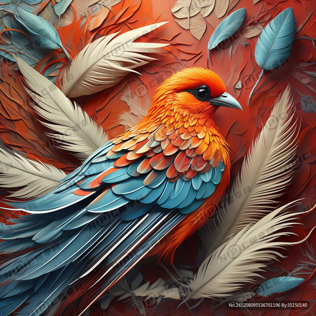 羽毛线条质感 鸟与四季场景结合