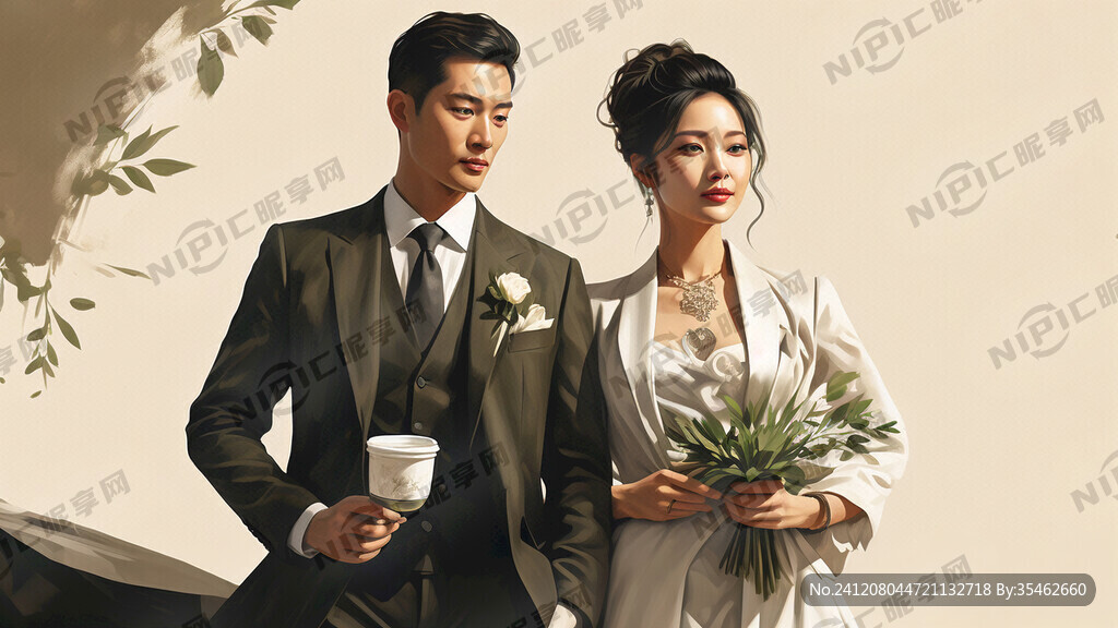 一男一女 帅哥美女 西装婚纱