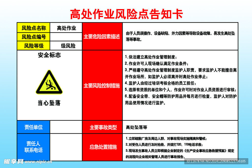 高处作业风险点告知卡