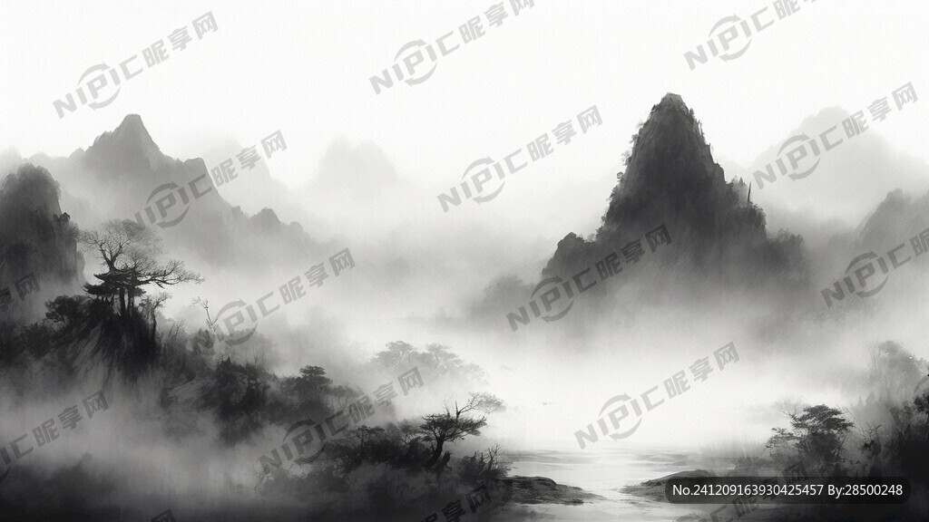 山谷 中国风 中国画 山水