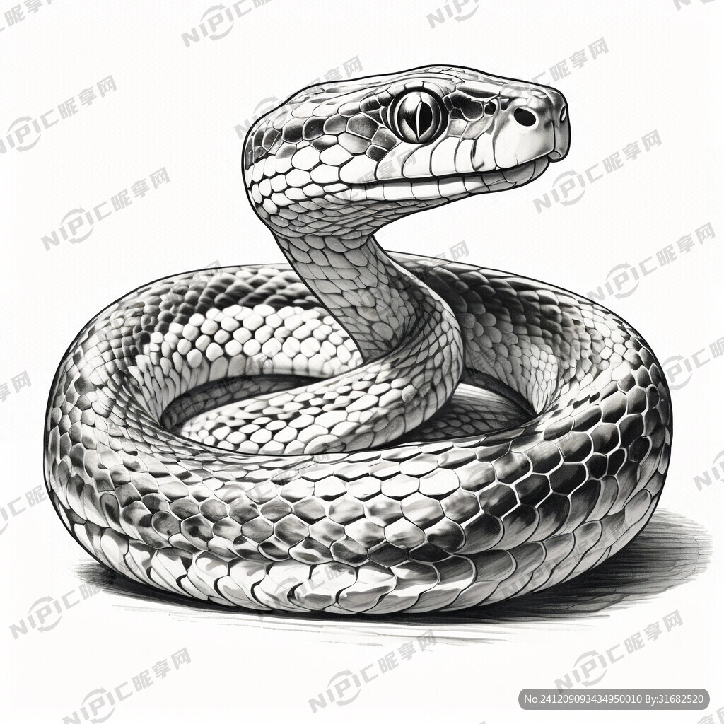 一条蛇 手绘 素描 身体完整