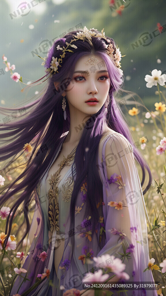 仙侠女主 站立 真实 紫色长发