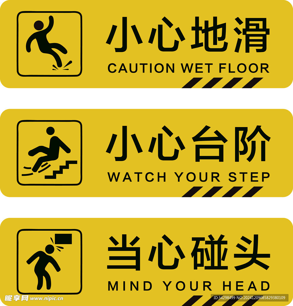 小心地滑 小心台阶 当心碰头