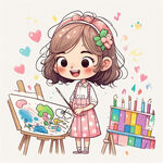 卡通可爱画画女孩