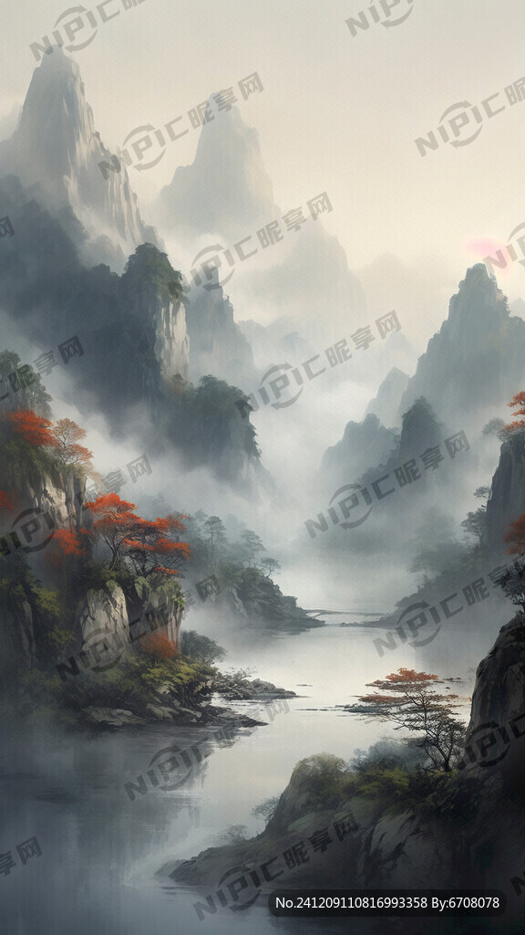 山谷 中国风 中国画 山水