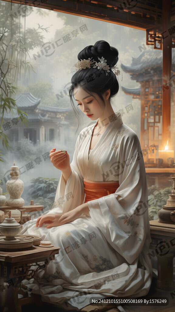 古装美女在中式院落环境优雅双手