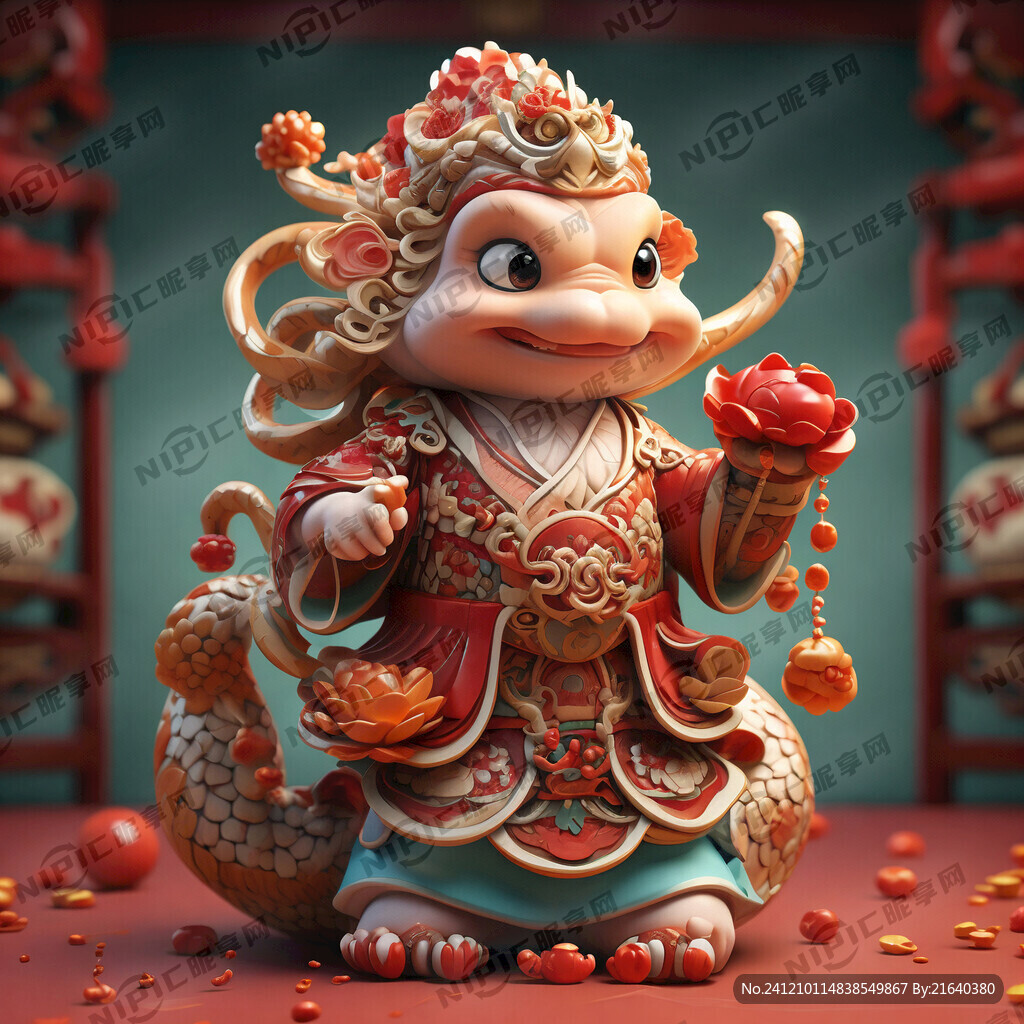 喜庆呆萌蛇财神3D拟人