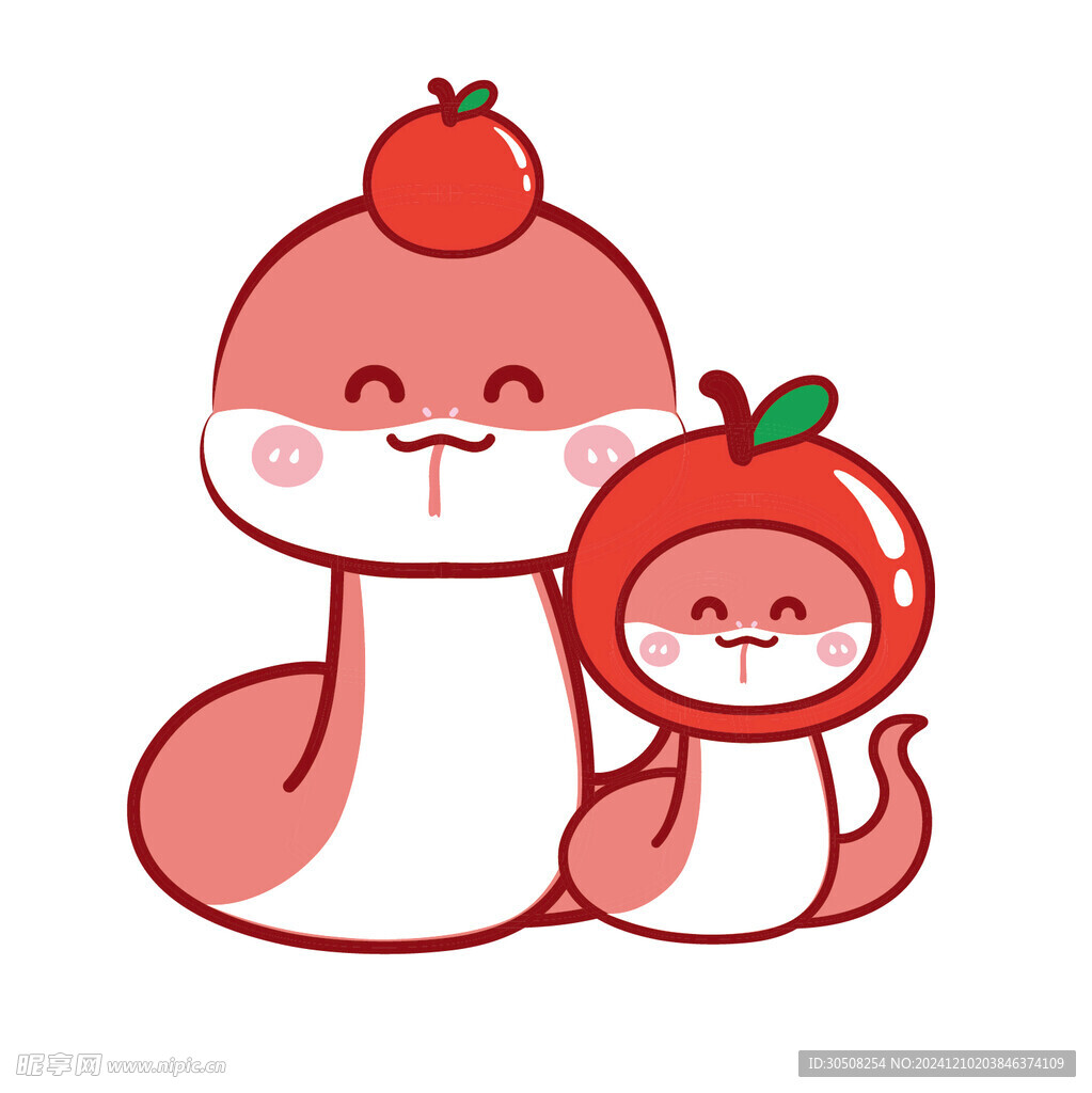蛇宝宝水果头套苹果插画卡通