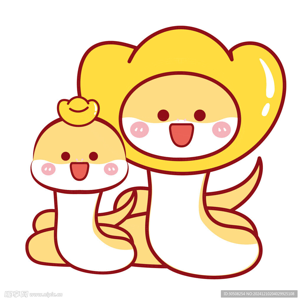 蛇宝宝水果头套元宝卡通插画