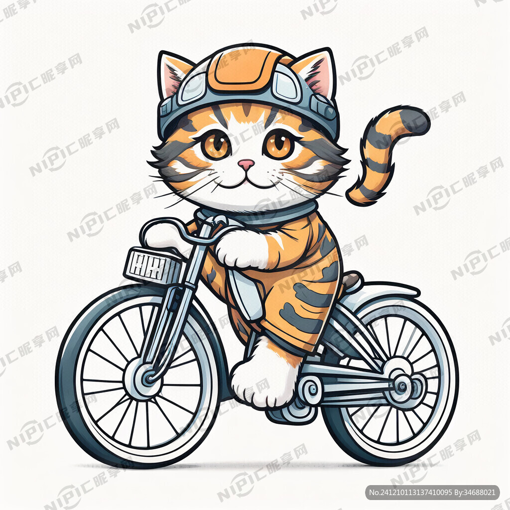 圆型图案 猫咪骑车 喵星人插画