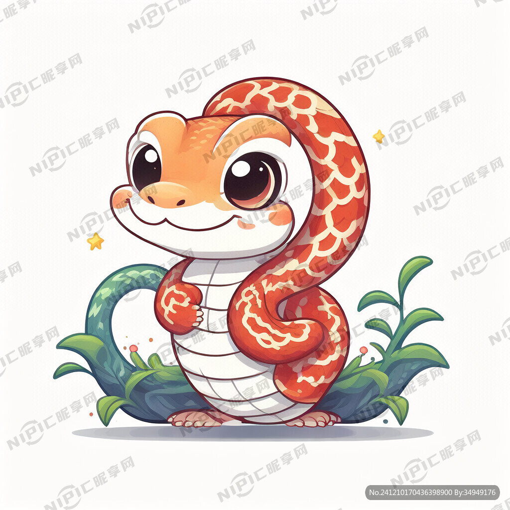 蛇年可爱感卡通平面元素、白色背