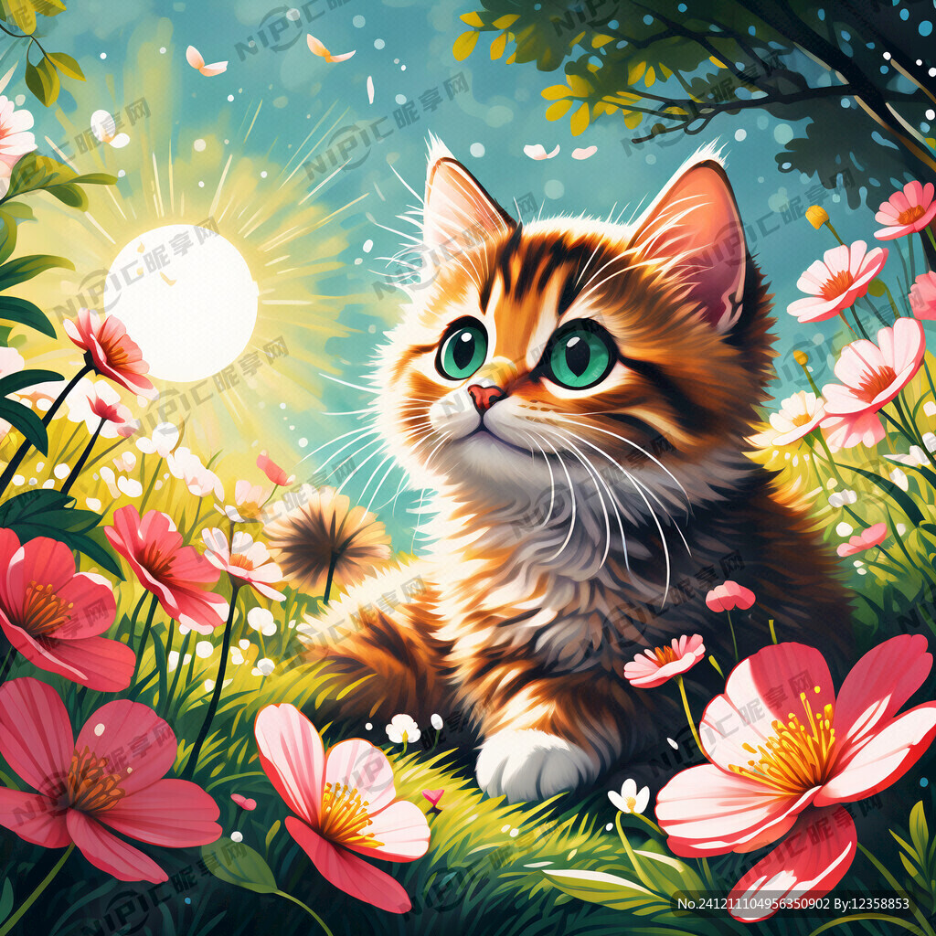 简笔画 猫咪 可爱 梦幻场景