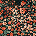 简笔画 可爱 梦幻场景 简笔 花丛 春季 绿叶  线条画 小熊 爱心 棕色调