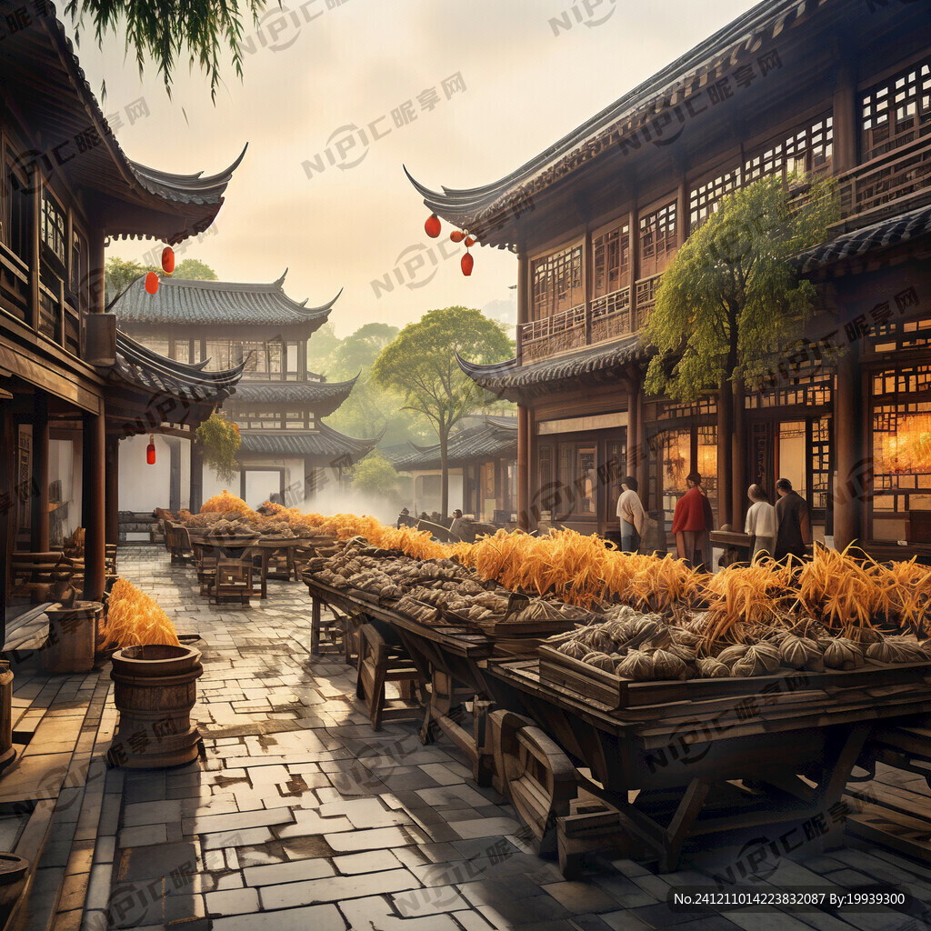 江南大堂庭院 中景木构雕花