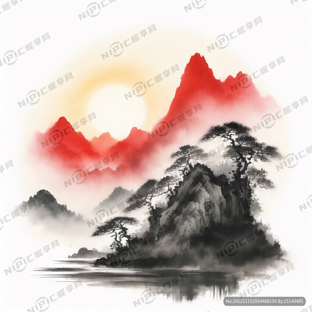 山水画  旭日东升