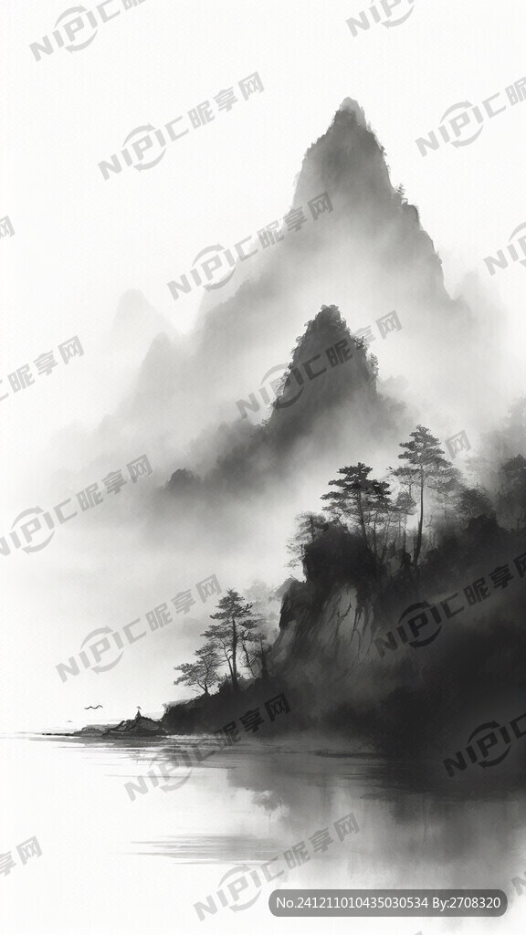 中国风通用鎏金水墨山水背景灰褐