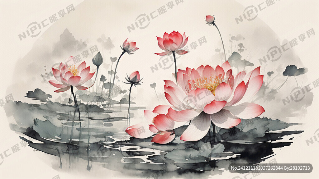 池塘香水莲花 国画 水墨