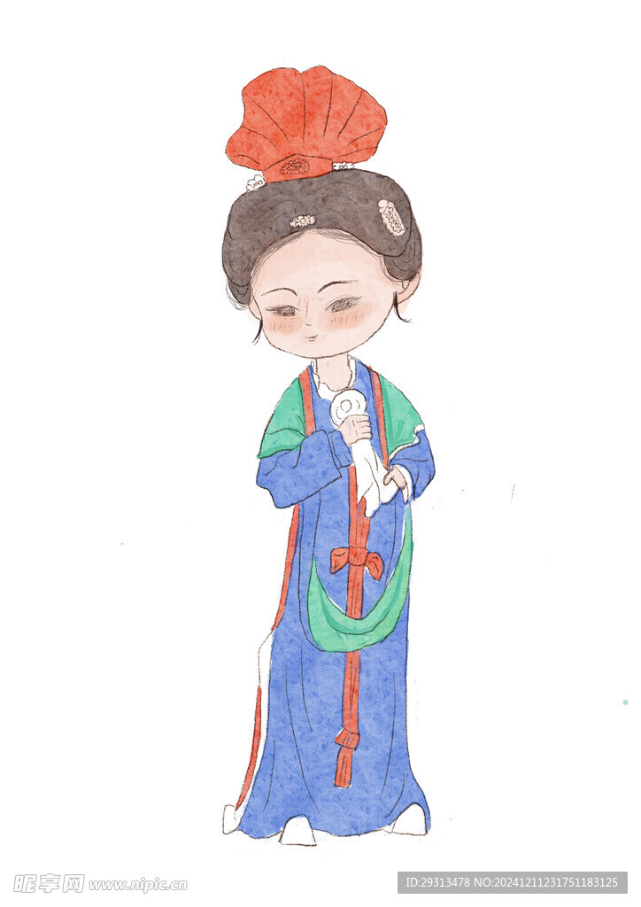 侍女卡通插画