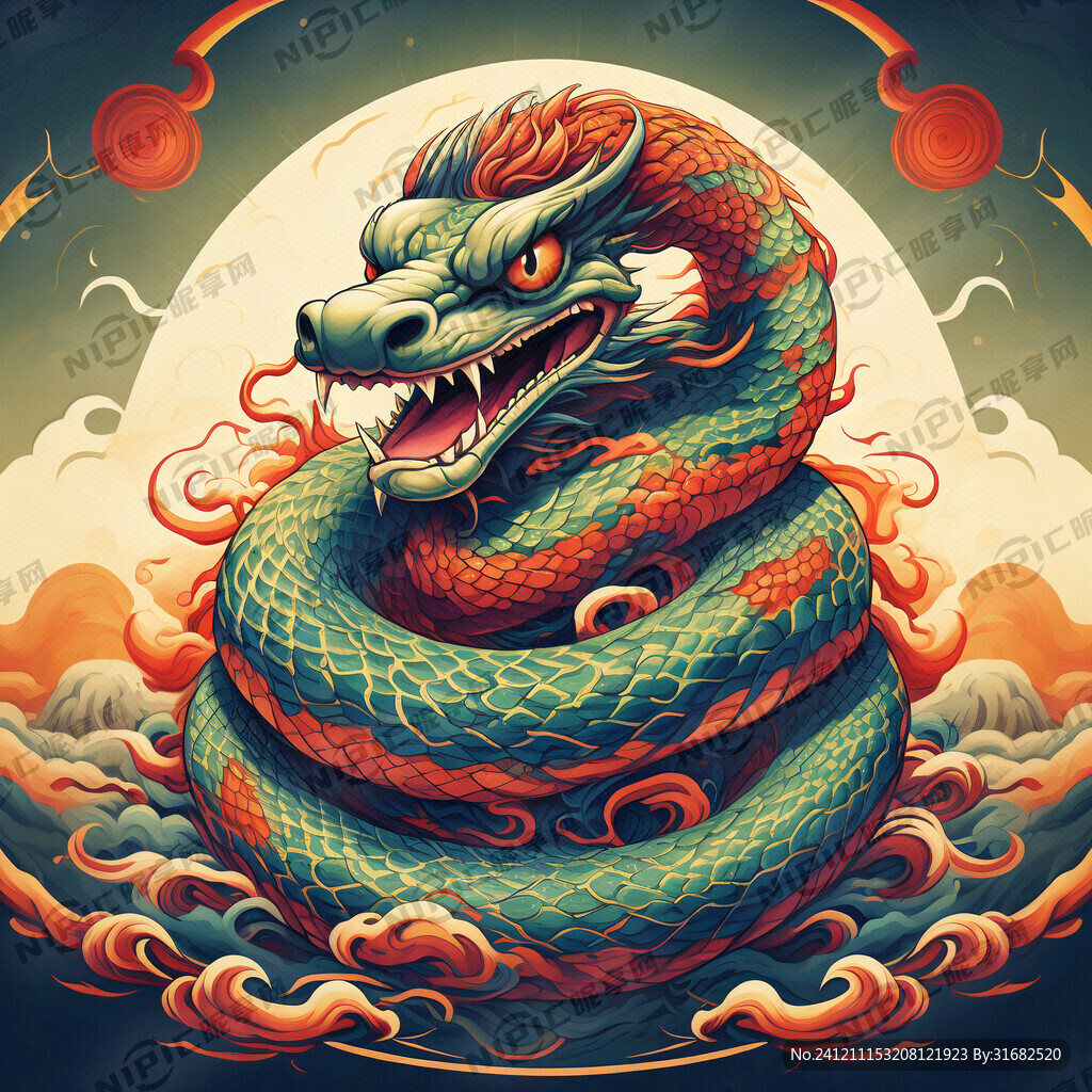 蛇图腾 插画 国潮风格
