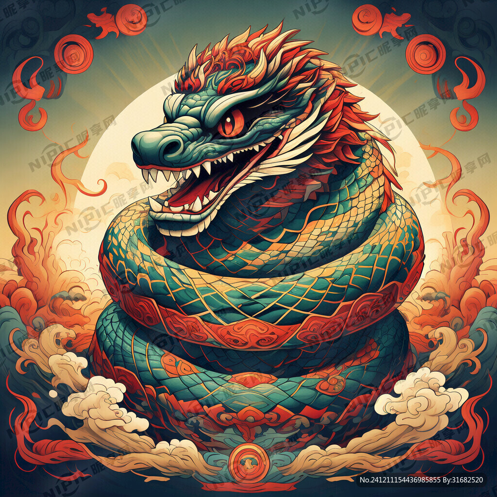 蛇图腾 部落 图腾柱 插画