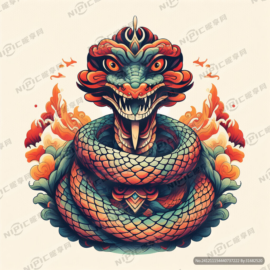 蛇图腾 部落 图腾柱 插画