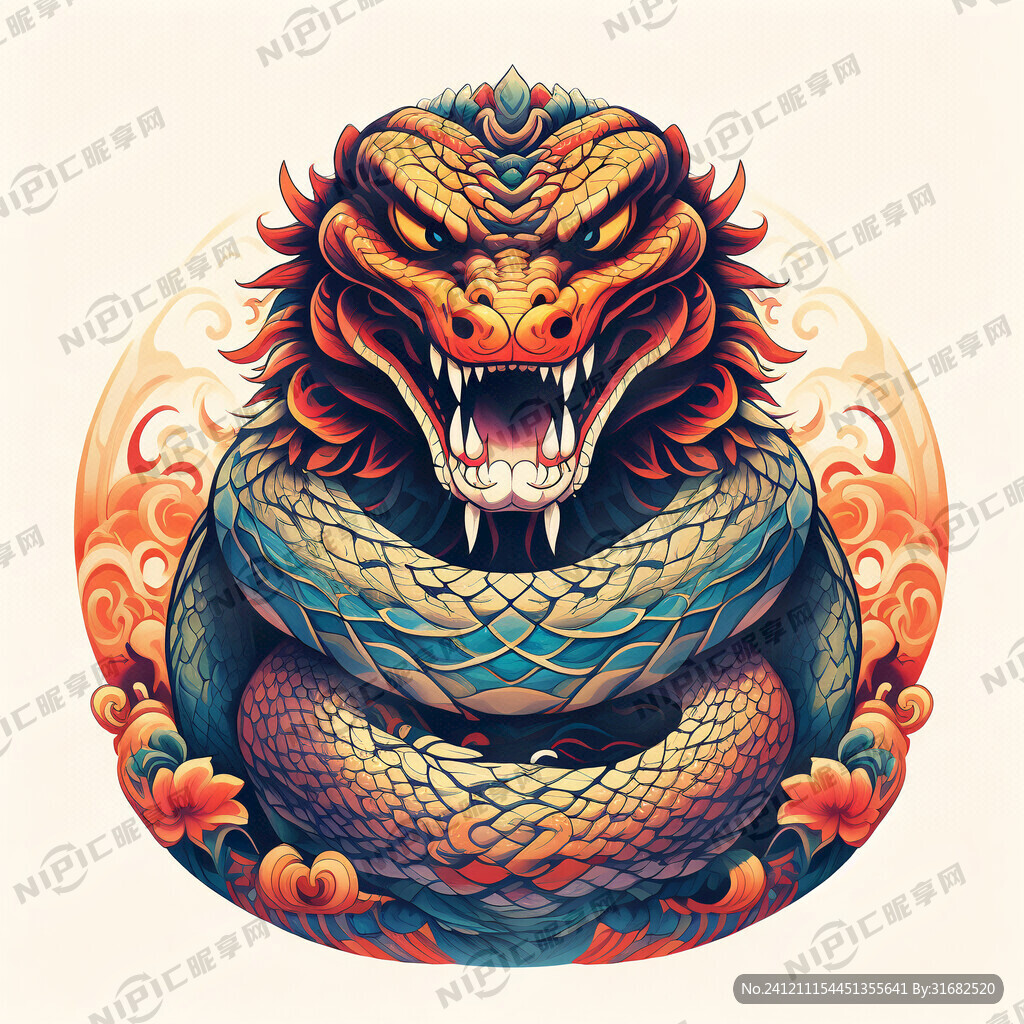 蛇图腾 部落 图腾柱 插画
