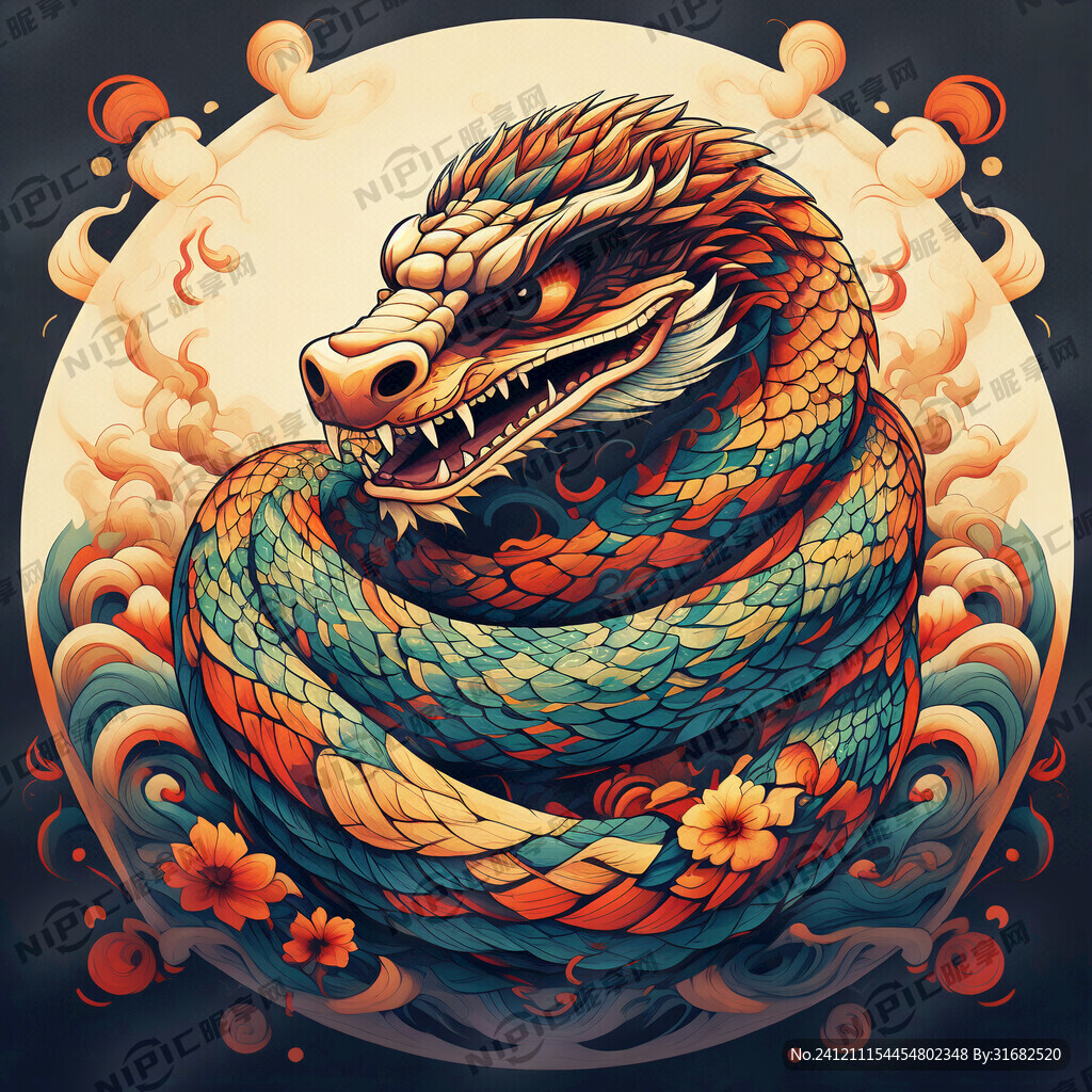 蛇图腾 部落 图腾柱 插画